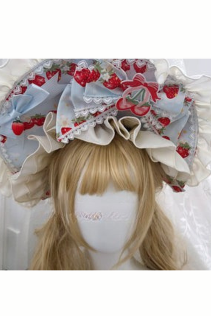 Strawberry Lolita Jumper Skirt + Rabbit Hair Scarf + Big Ribbon + Top + Hat + Bonnet