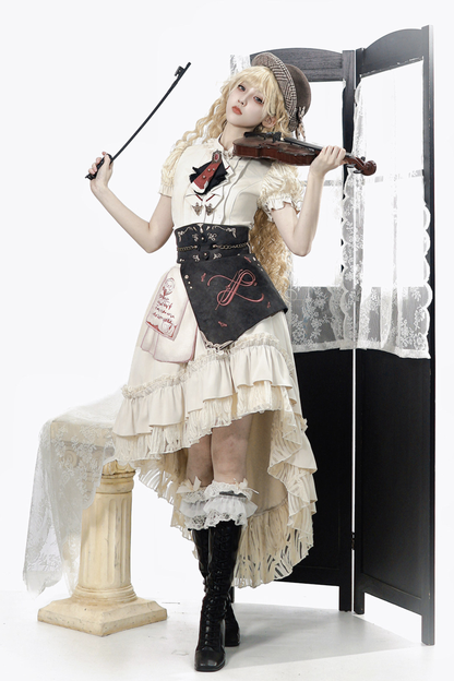 Lolita Puff Sleeve Top + Asymmetrical Skirt + Corset