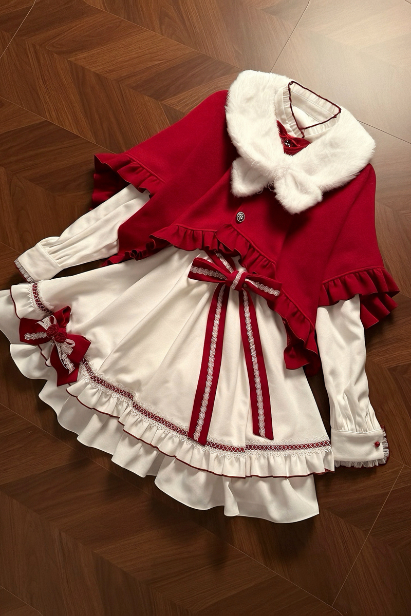 Red Wish Ribbon Dress + Cape