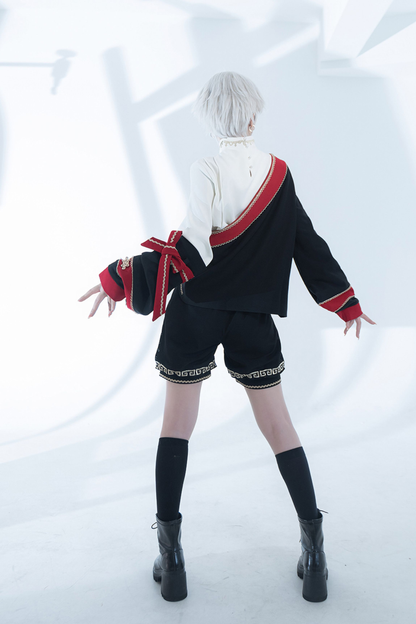 Retro Stand Collar Shirt + Shorts + Jacket