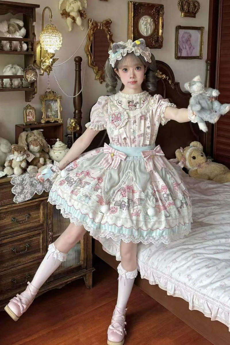 Cabinet Lolita Jumper Skirt + Dress + Brooch + Hairband + Bonnet + Apron + Hand Sleeves