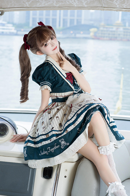 [pre-order] Jasmine Bear Marine Design Jumper Skirt + Short Outerwear