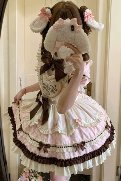 [pre-order] Bunny Ear Hair Clip + Pink Blue Sweet Maid Apron Dress