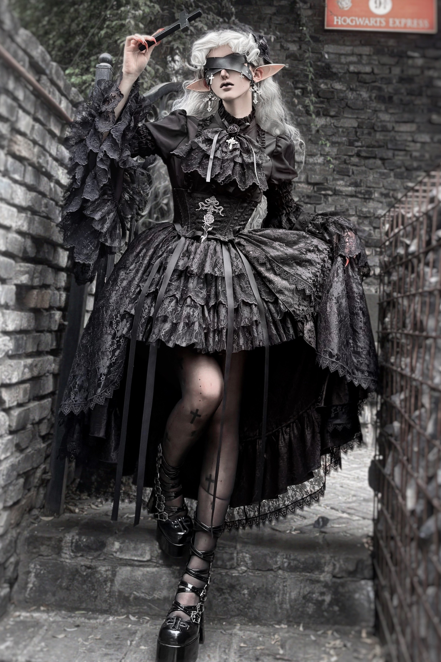 [pre-order Deadline: March 18] Dark Gothic Lolita Skirt + Shirt + Headband + Hat + Sleeve