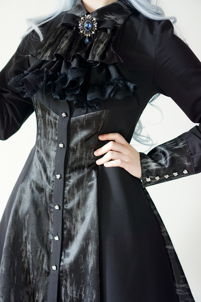 High Collar Blocking Asymmetrical Dress