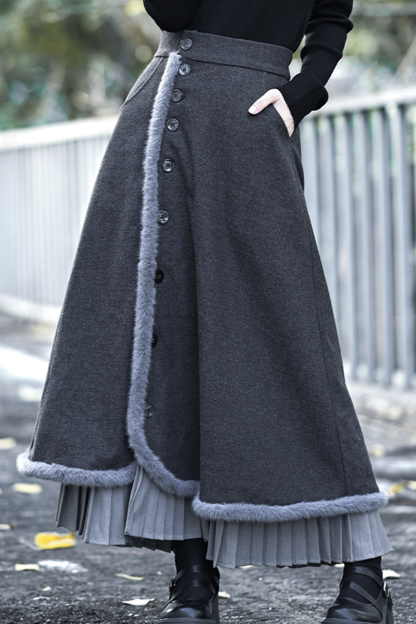 Retro Mode Faux Fur Short Jacket + Skirt