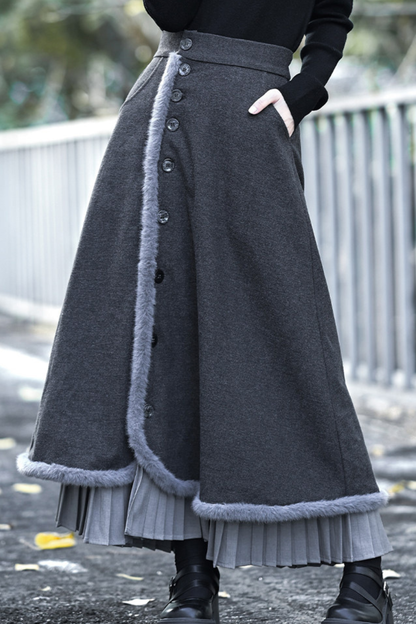 Retro Mode Faux Fur Short Jacket + Skirt