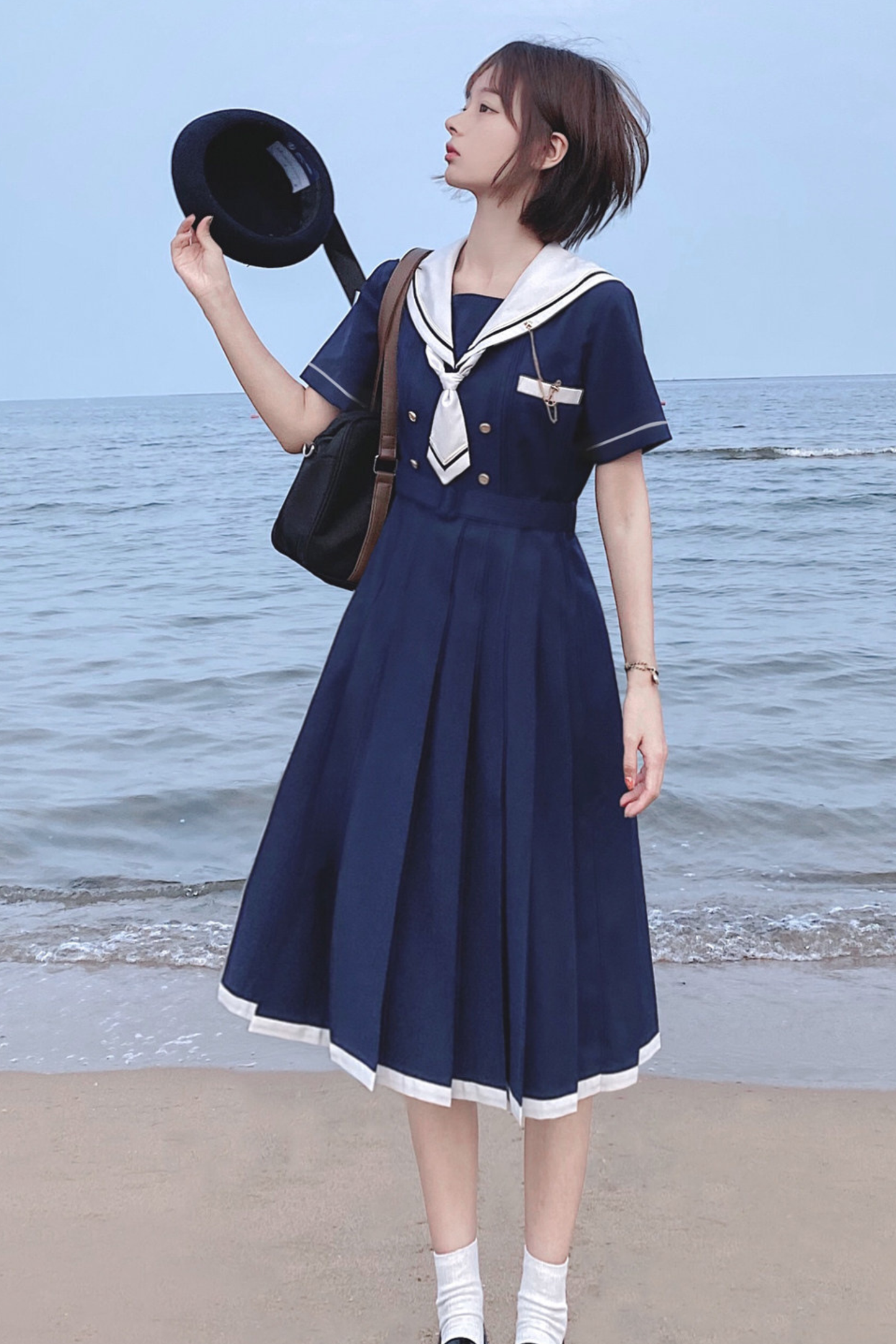 Retro College Sweet Sailor Dress + Tie + Brooch