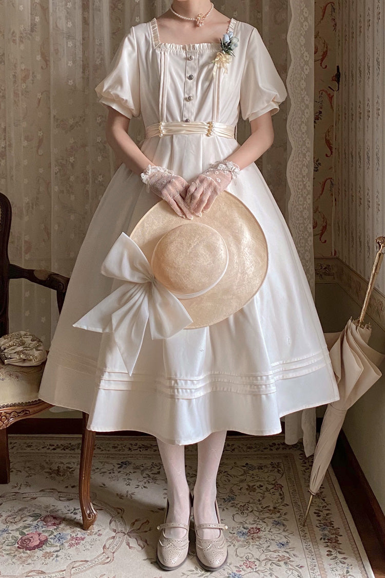 Apricot [random Thoughts] Square Collar Short Sleeves Ruffle Classic Lolita Dress