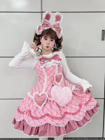 [pre-order Deadline: May 10] Blue/yellow/pink Sweetheart Lolita + Lace Ribbon Jks Dress + Bunny Ear Puff Sleeve Blouse + Bunny Ear Full Set + Cat Ear Full Set