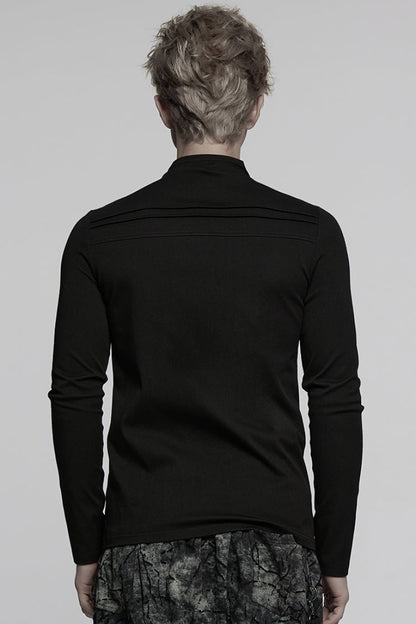 Black Stand Collar Long Sleeves Asymmetric Zipper Punk Blouse