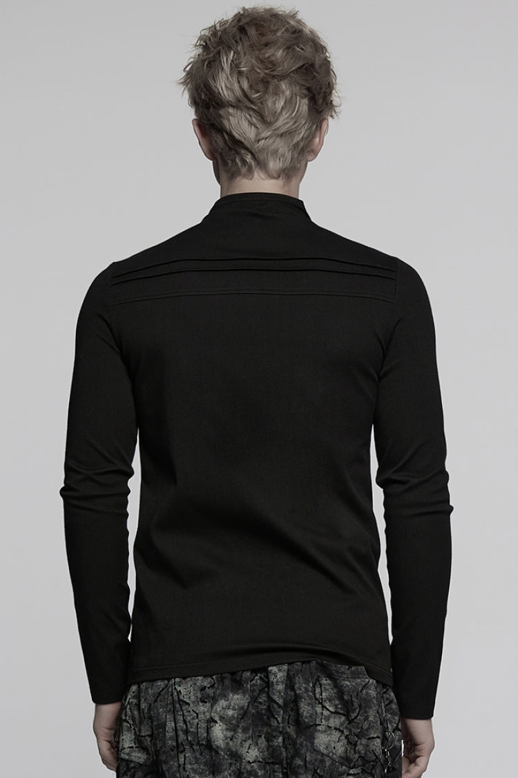 Black Stand Collar Long Sleeves Asymmetric Zipper Punk Blouse