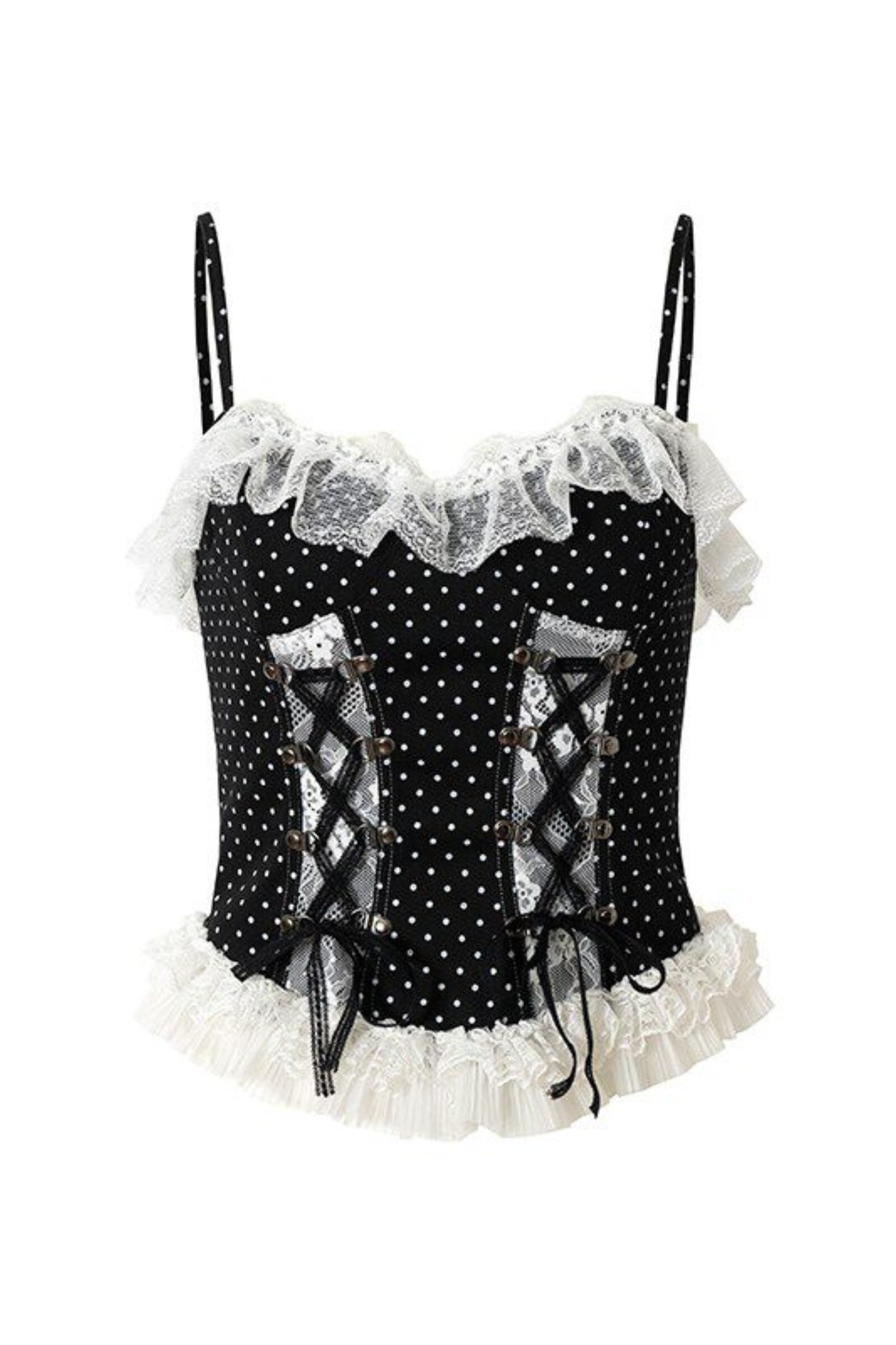 Dark Punk Polka Dot Lace Up Camisole
