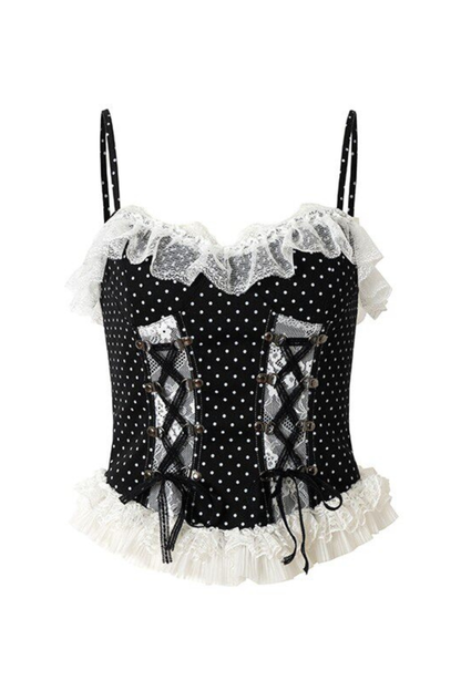 Dark Punk Polka Dot Lace Up Camisole
