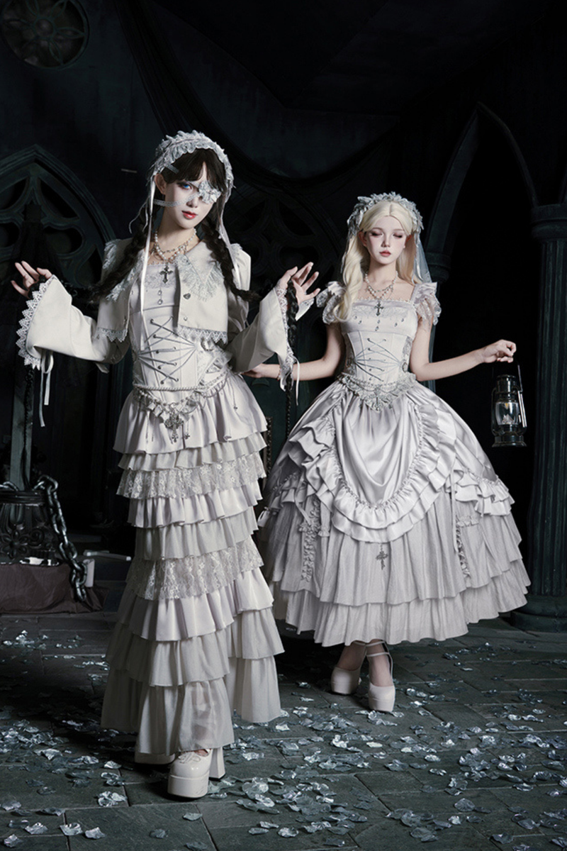 Gothic Lolita Skirt + Corset + Veil + Necklace + Waist Chain