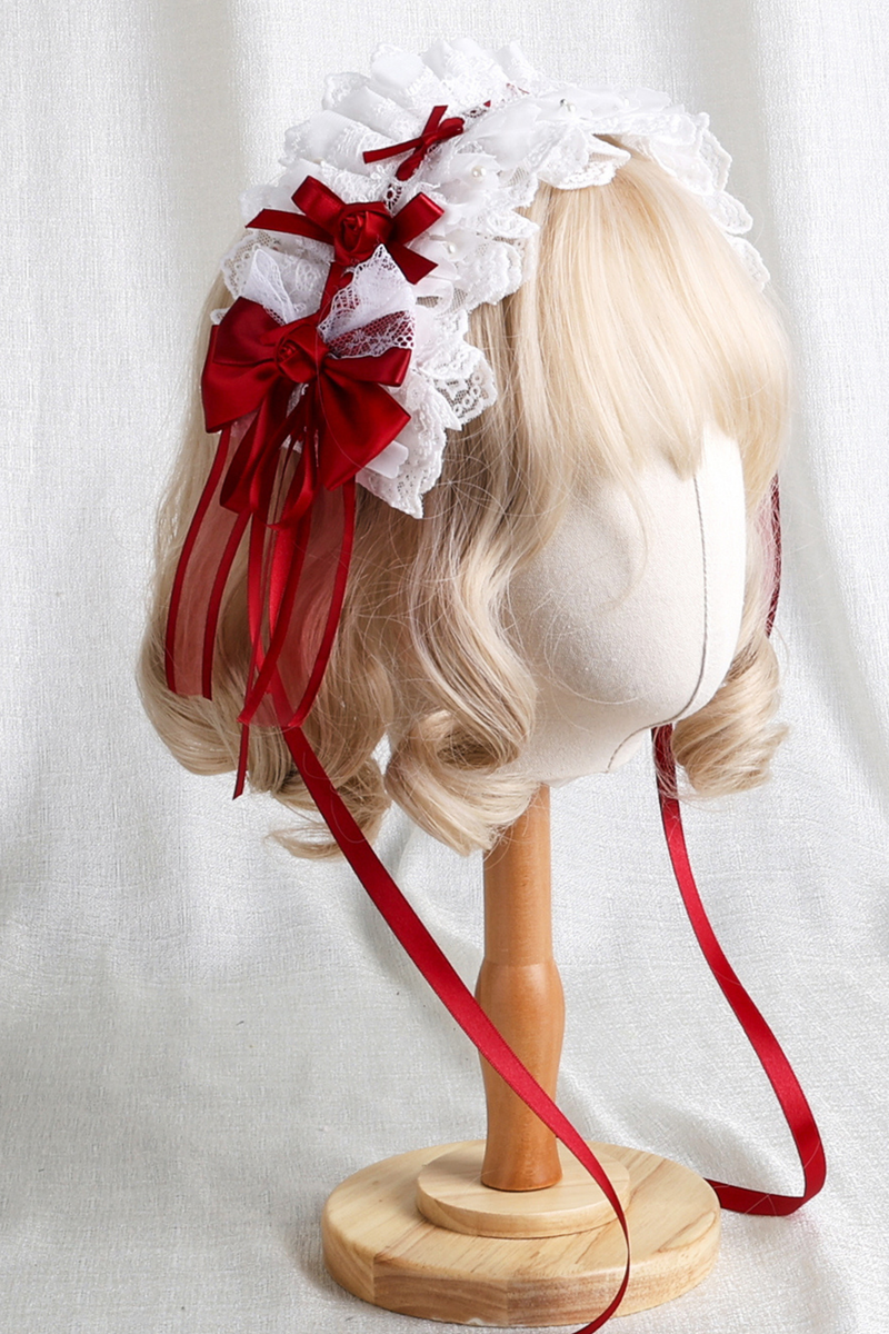 Rose Lace Lolita Bonnet + Hat + Hairband + Clip Hat + Crown