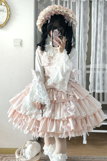 Layered Ruffle Sweet Princess Lolita Jumper Skirt + Tail + Headband + Cape + Bonnet