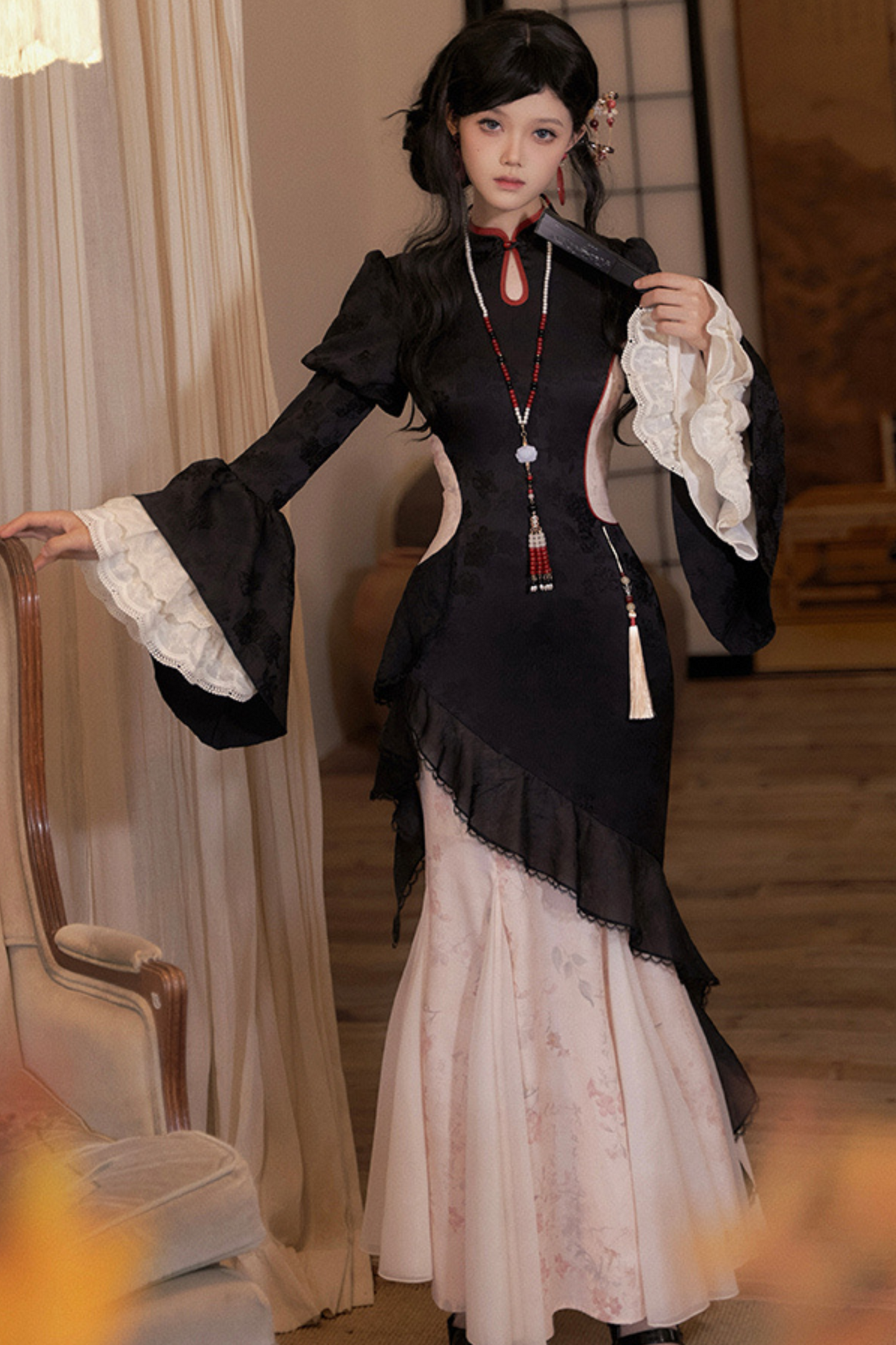 Retro Chinese-style Dress + Sleeves + Shawl + Accessories + Hairpin