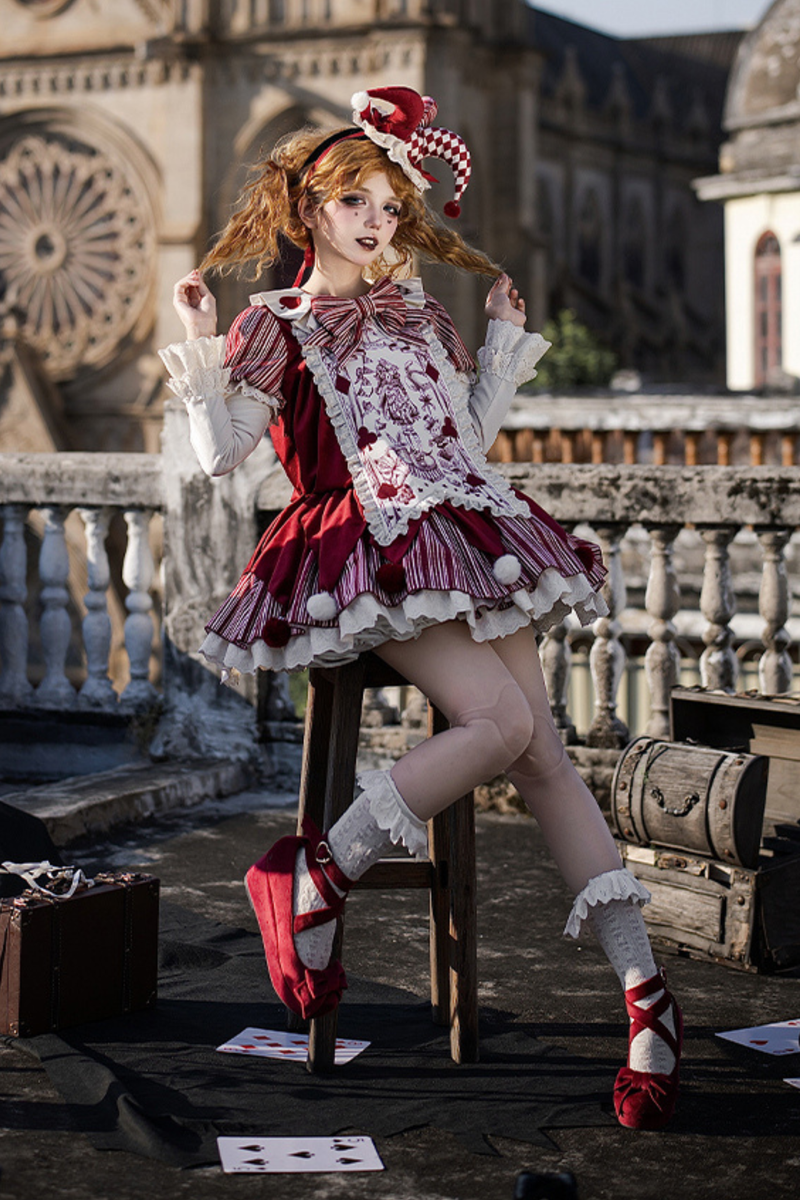 Doll Circus Pierrot Lolita Dress + Headband + Belt + Ribbon + Headband + Panel