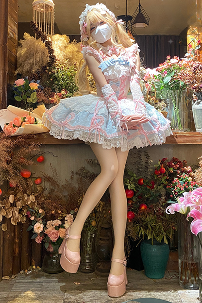 Butterfly Princess Lolita Dress + Petticoat + Clip + Ruffle Sleeve Shirt