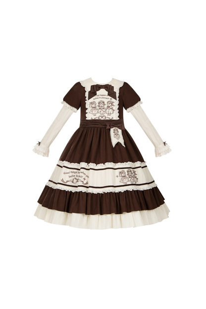 Doll Fairytale Lolita Dress + Bow Brooch + Belt + 2way Embroidery Brooch