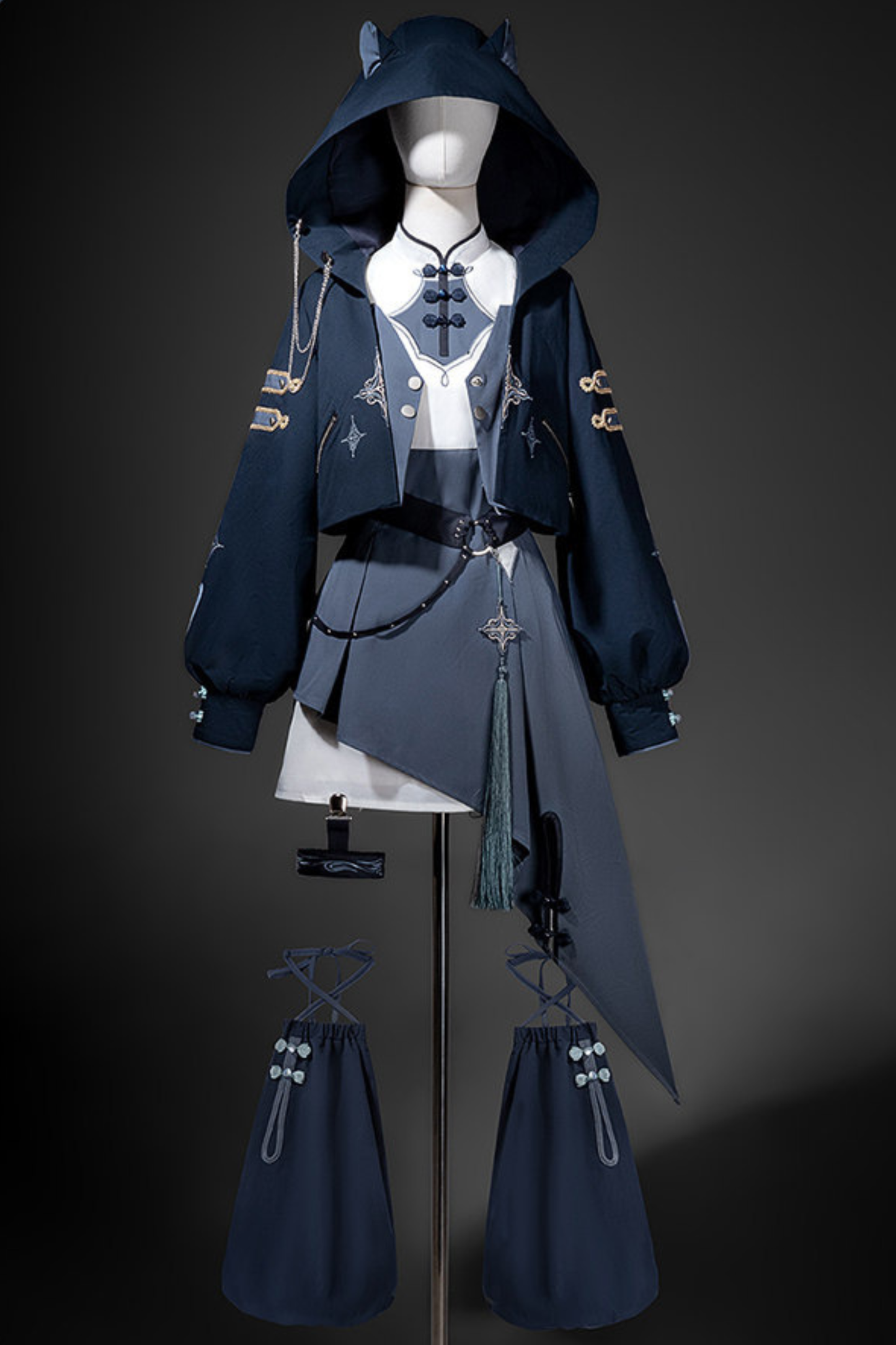 Subculture Cat Ear Hooded Jacket + Asymmetrical Dress + Leg Warmers + Ring