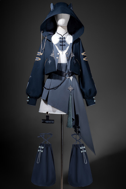 Subculture Cat Ear Hooded Jacket + Asymmetrical Dress + Leg Warmers + Ring