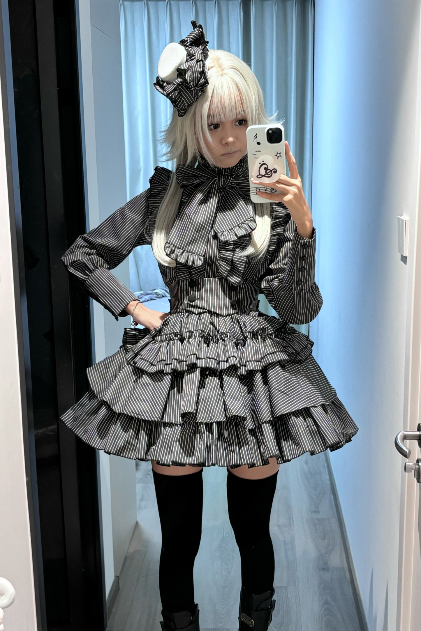Striped Gothic Lolita Shirt + Tiered Skirt