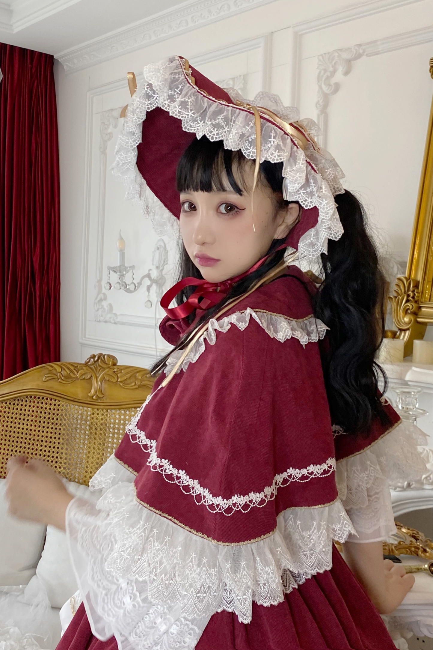 Gothic Doll Lace Jumperskirt + Baby Cap + Hairband + Shawl