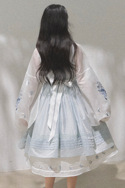 Pure White Chinese Dress + Cover Apron + Belt