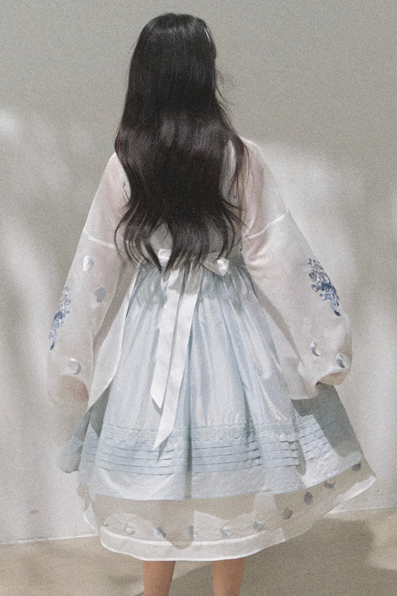 Pure White Chinese Dress + Cover Apron + Belt