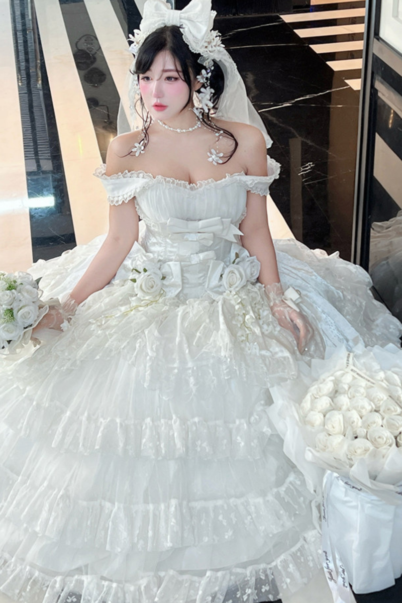 Pure Bridal Lolita Dress + Veil + Waist Belt