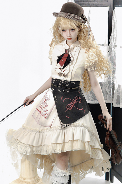 Lolita Puff Sleeve Top + Asymmetrical Skirt + Corset