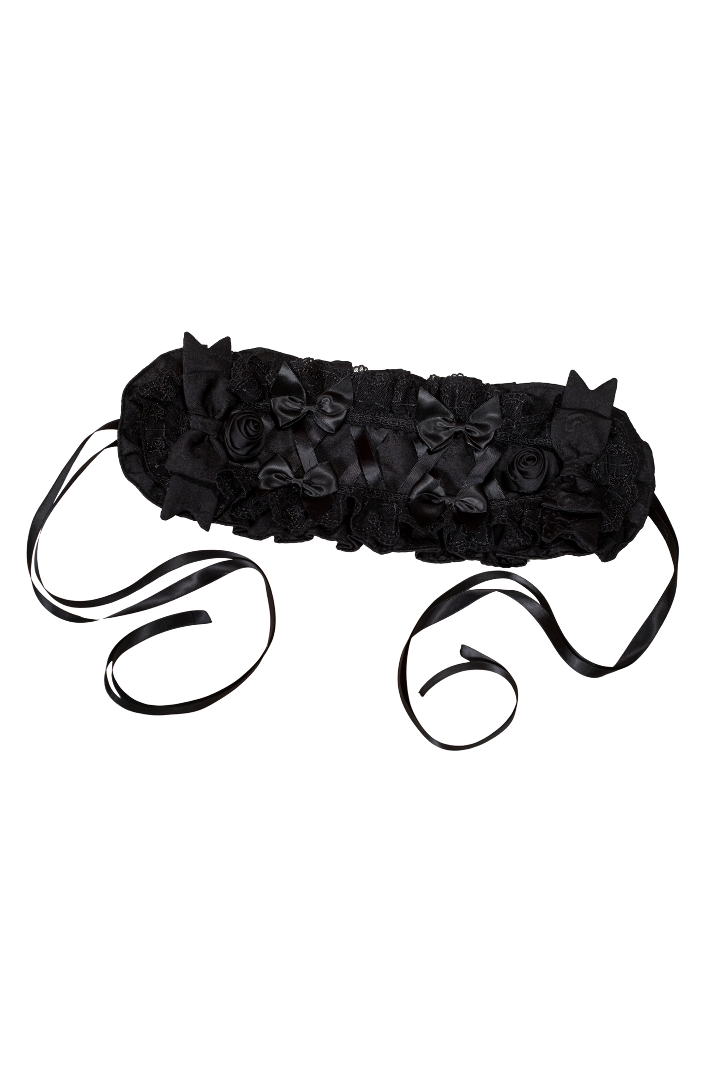 Dark Gothic Ruffle Lolita Dress + Waist Belt + Train + Hairband