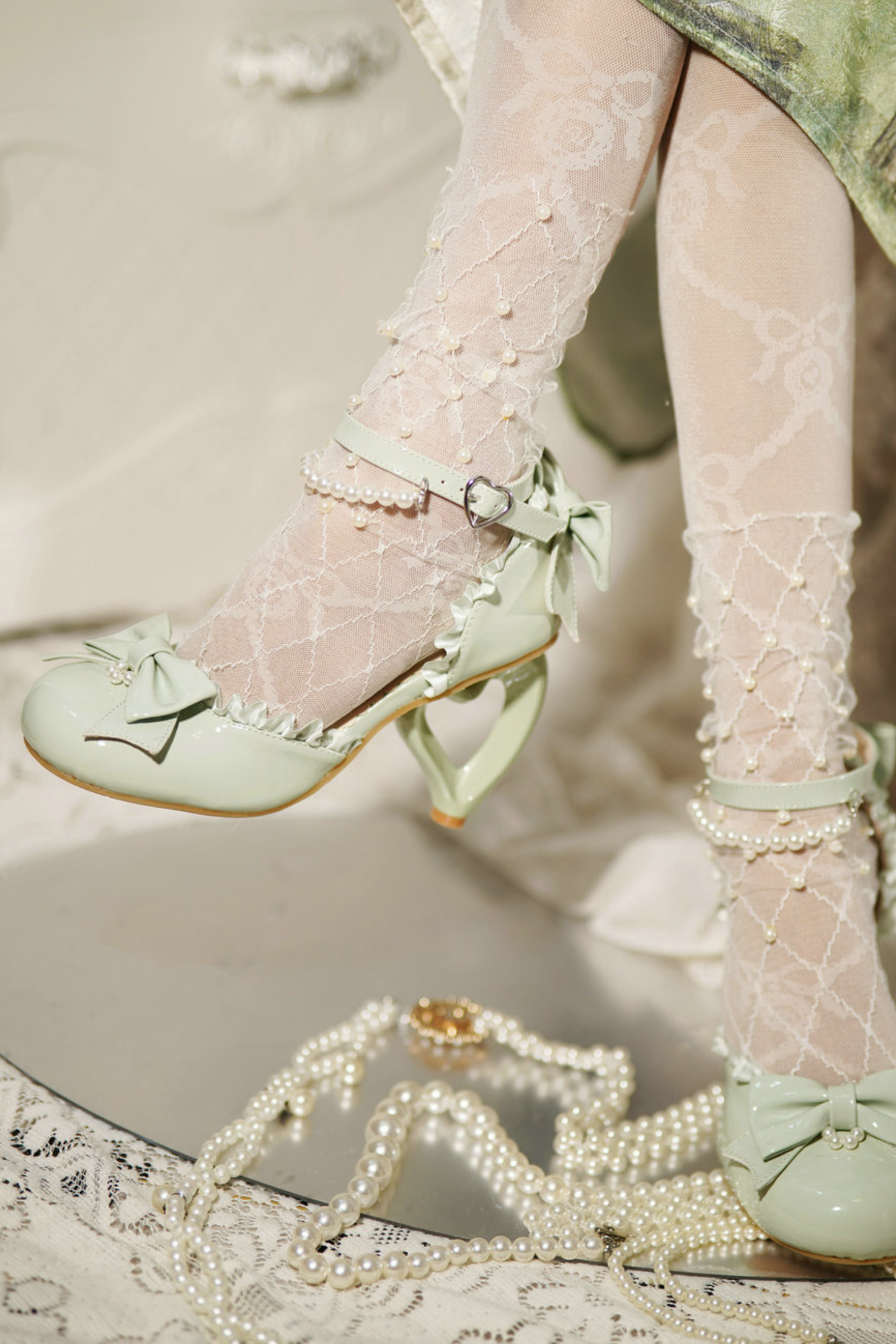 Heart Love Lollita Pearl Peach Heels