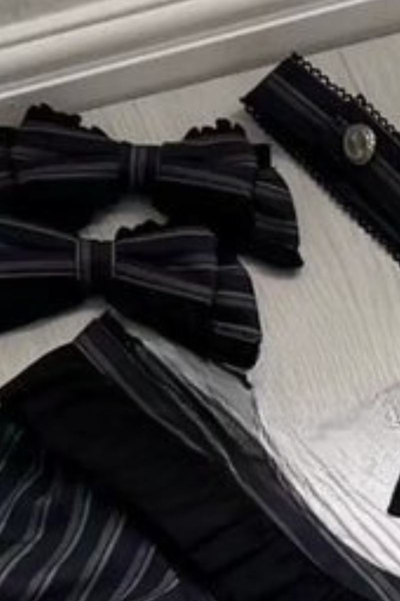 Gothic Lolita Striped Dress + Headband + Clip