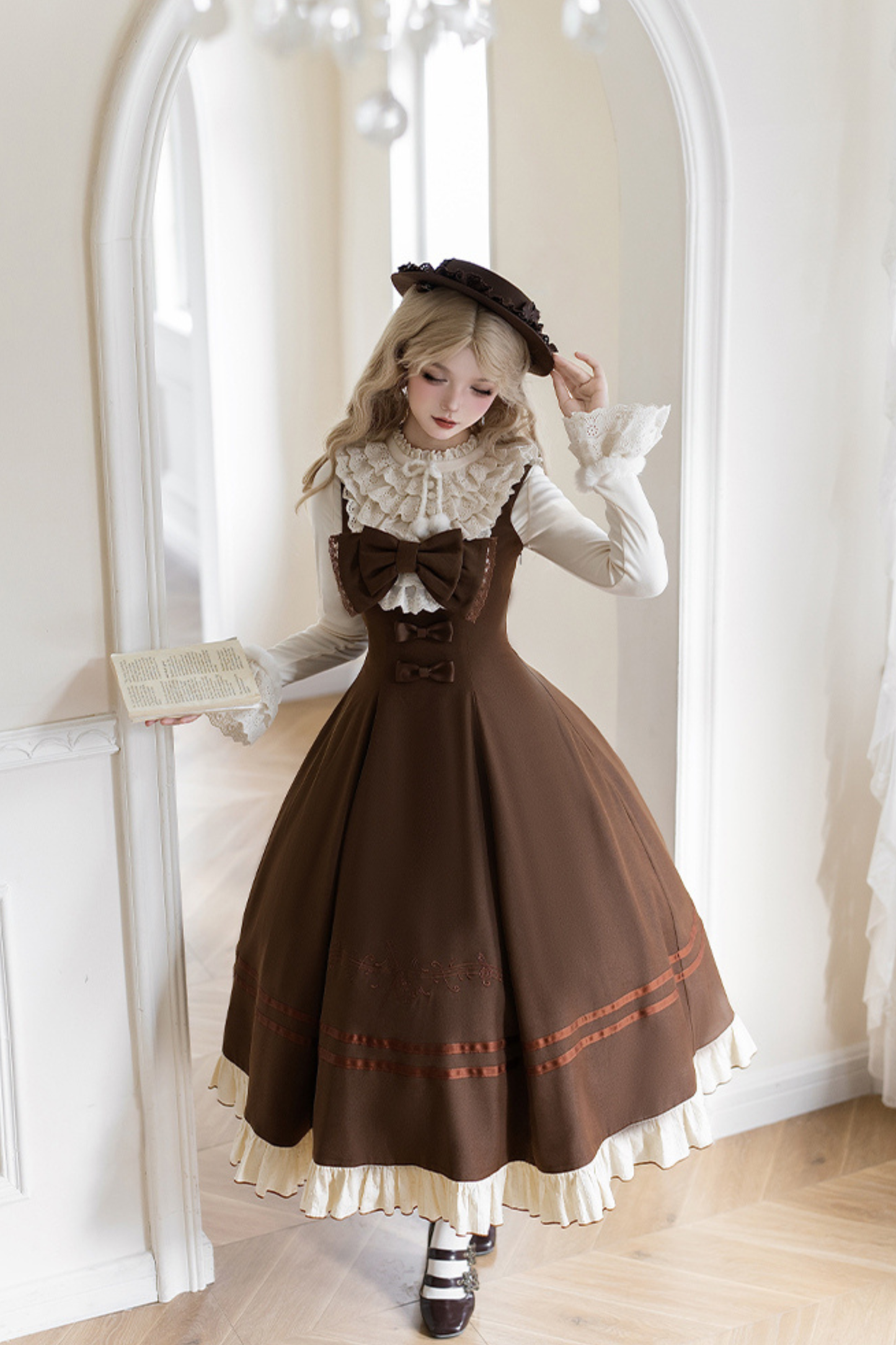 Twin Ruffle Doll Jumperskirt + Top + Ribbon + Hat