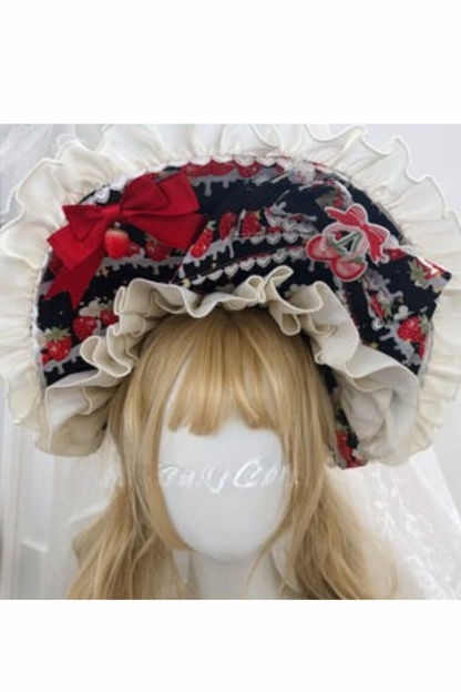Strawberry Lolita Jumper Skirt + Rabbit Hair Scarf + Big Ribbon + Top + Hat + Bonnet