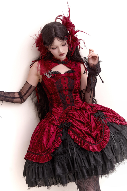 Gothic Velvet Sleeve Lolita Top + Vest + Skirt