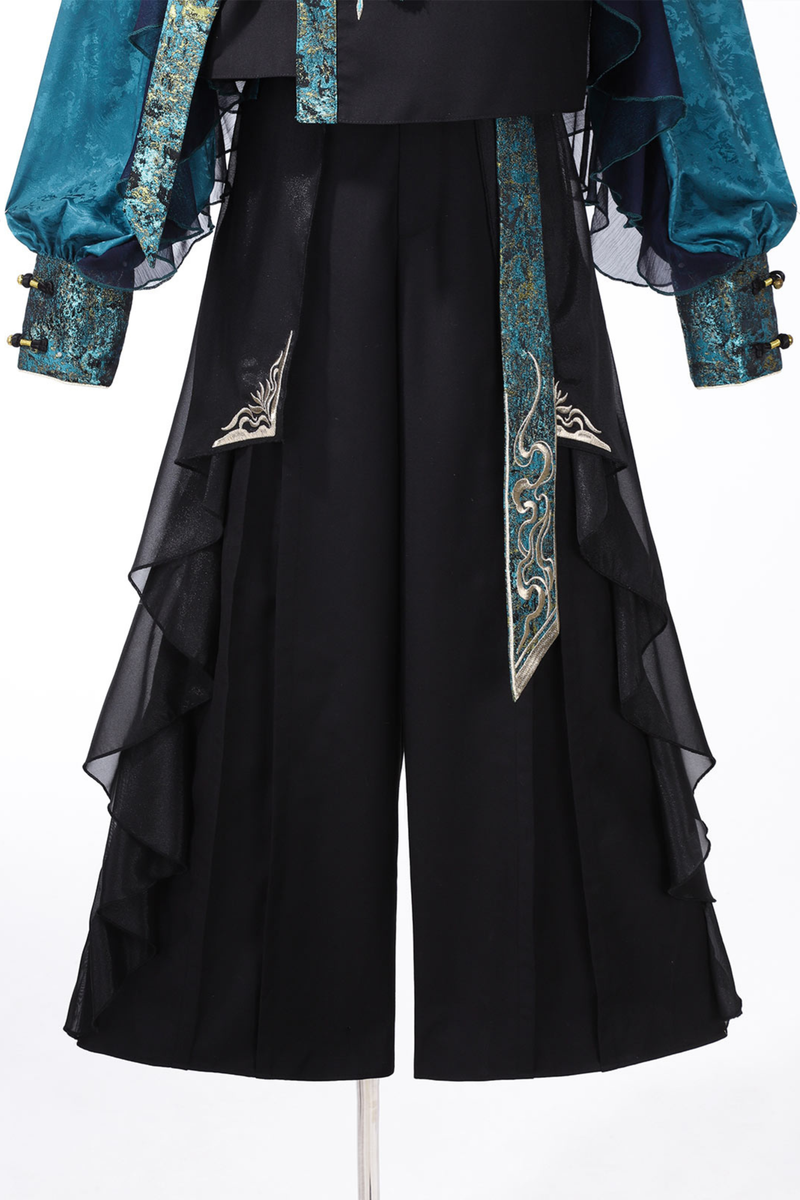 Ruan Chinese-style Top + Vest + Wide Leg Pants + Necklace