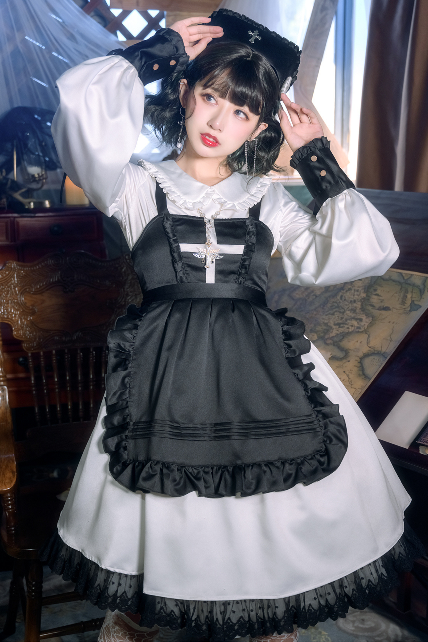 Lantern Angel Maid Lolita Dress + Apron + Detachable Collar