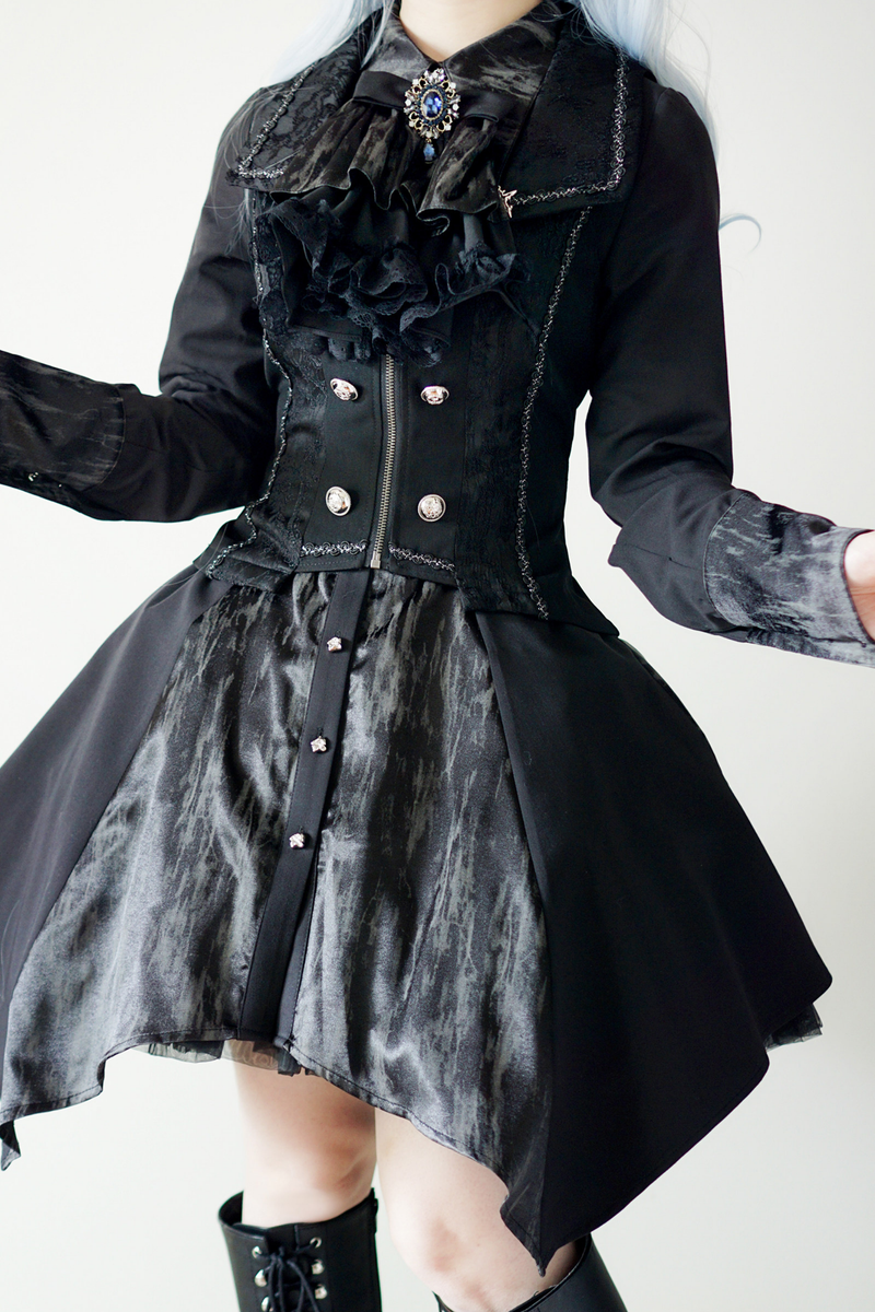 High Collar Blocking Asymmetrical Dress