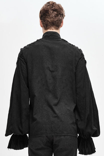 Black Straight Collar Puff Sleeve Jacquard Punk Blouse