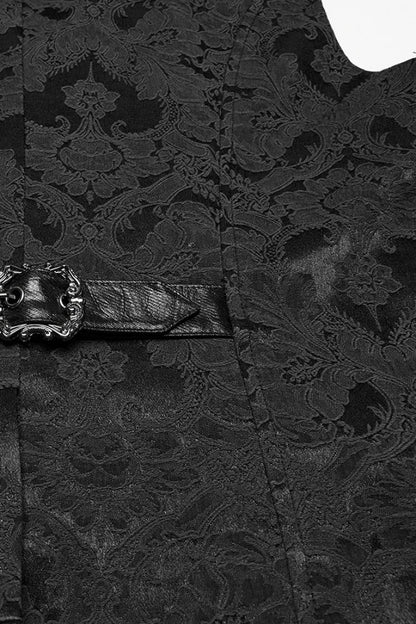 Black Lapel V-neck Sleeveless Jacquard Buckle Gothic Vest