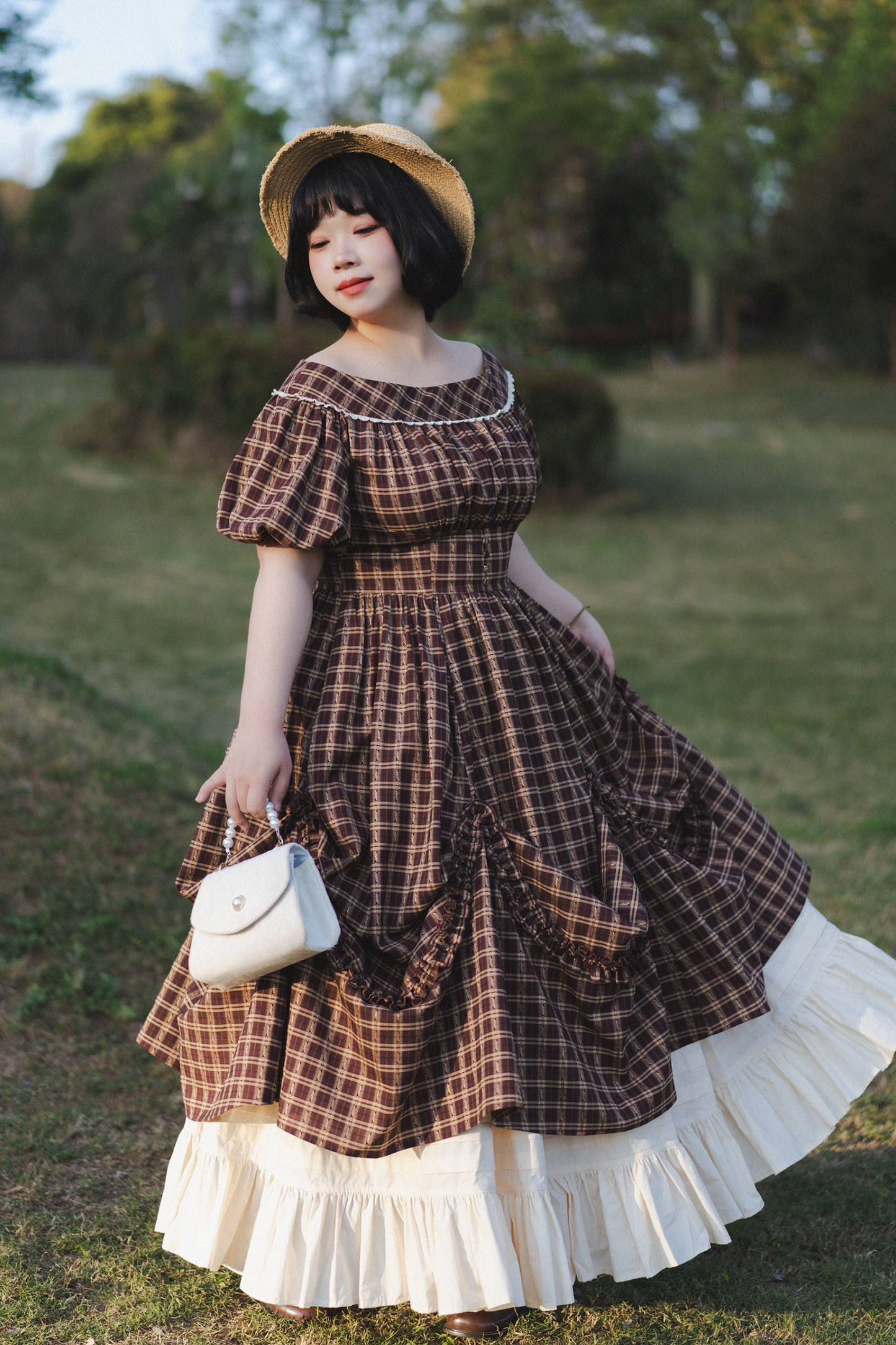Forest Ward Retro Plaid Lolita Dress + Petticoat