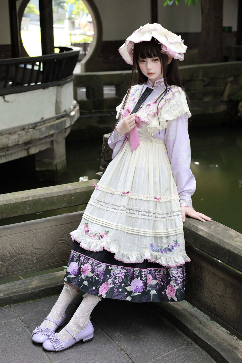 Chinese-style Lolita Top + Skirt + Apron + Headband + Bonnet