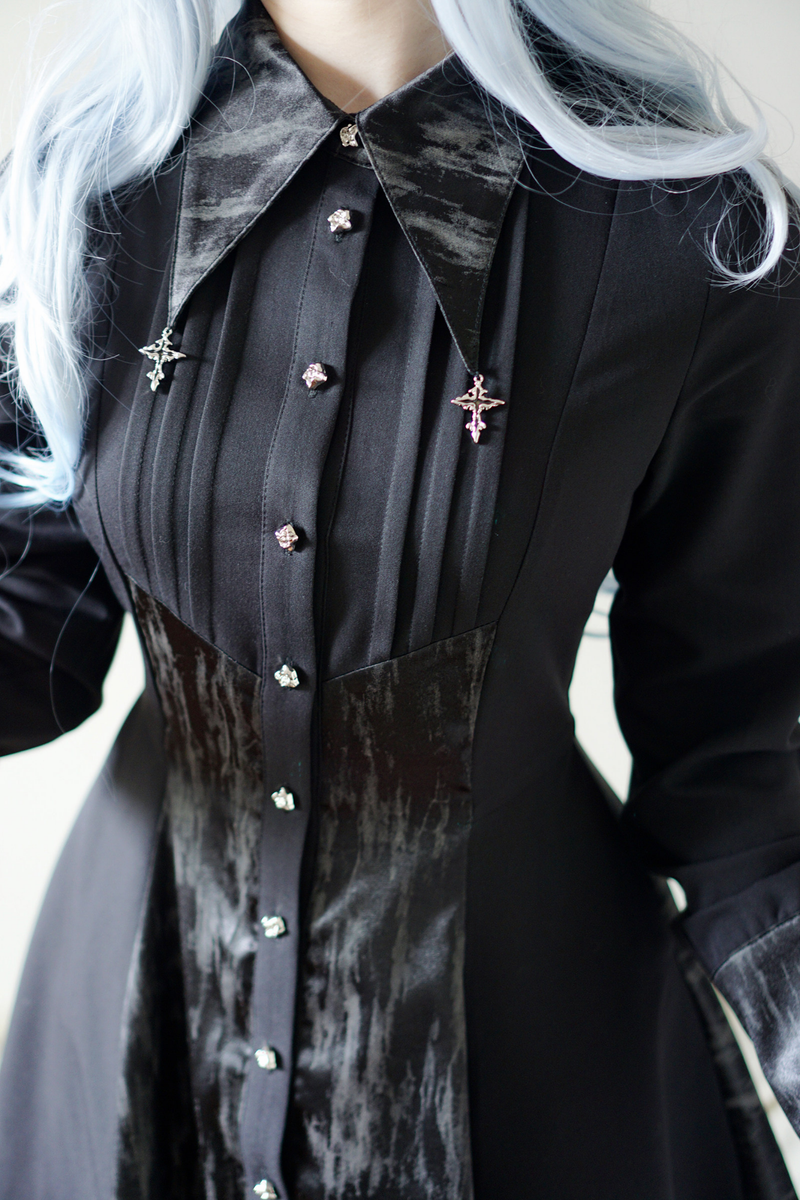High Collar Blocking Asymmetrical Dress