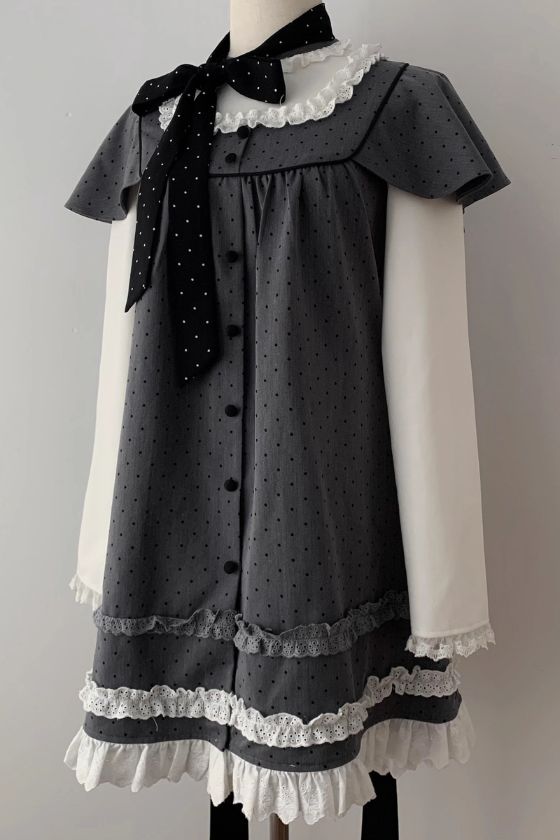 Gray Polka Dot Doll Dress + Beret