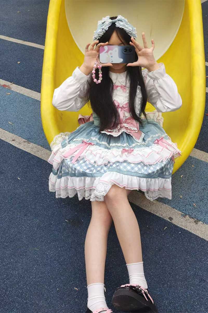 Heart Suspender Tiered Dress + Headpiece + Tail