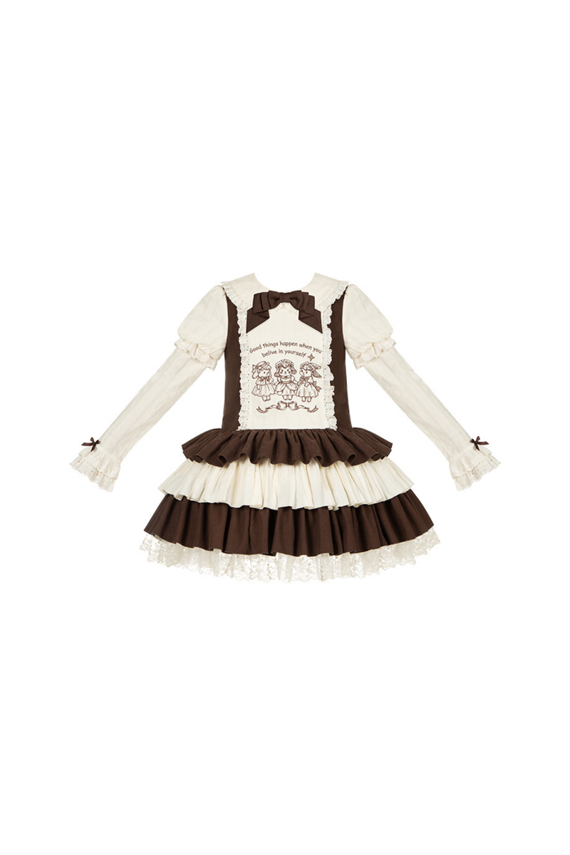 Doll Fairytale Lolita Dress + Bow Brooch + Belt + 2way Embroidery Brooch